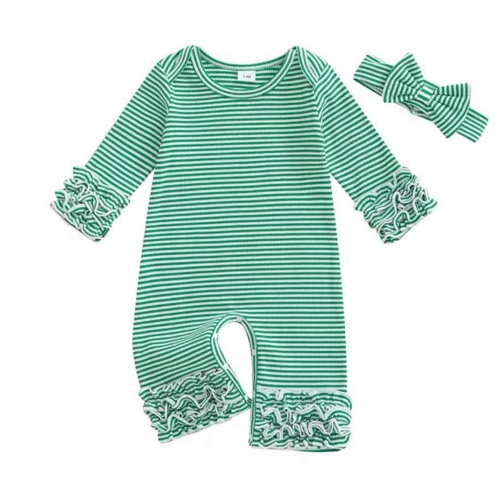 Trendy Boutique Green Striped Kids One Piece